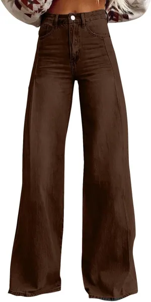 Women's Jeans High Waisted Straight Leg Stretchy Jeans Trendy Welt Pockets Loose Wide Leg Zimbaplatinum Denim Pants