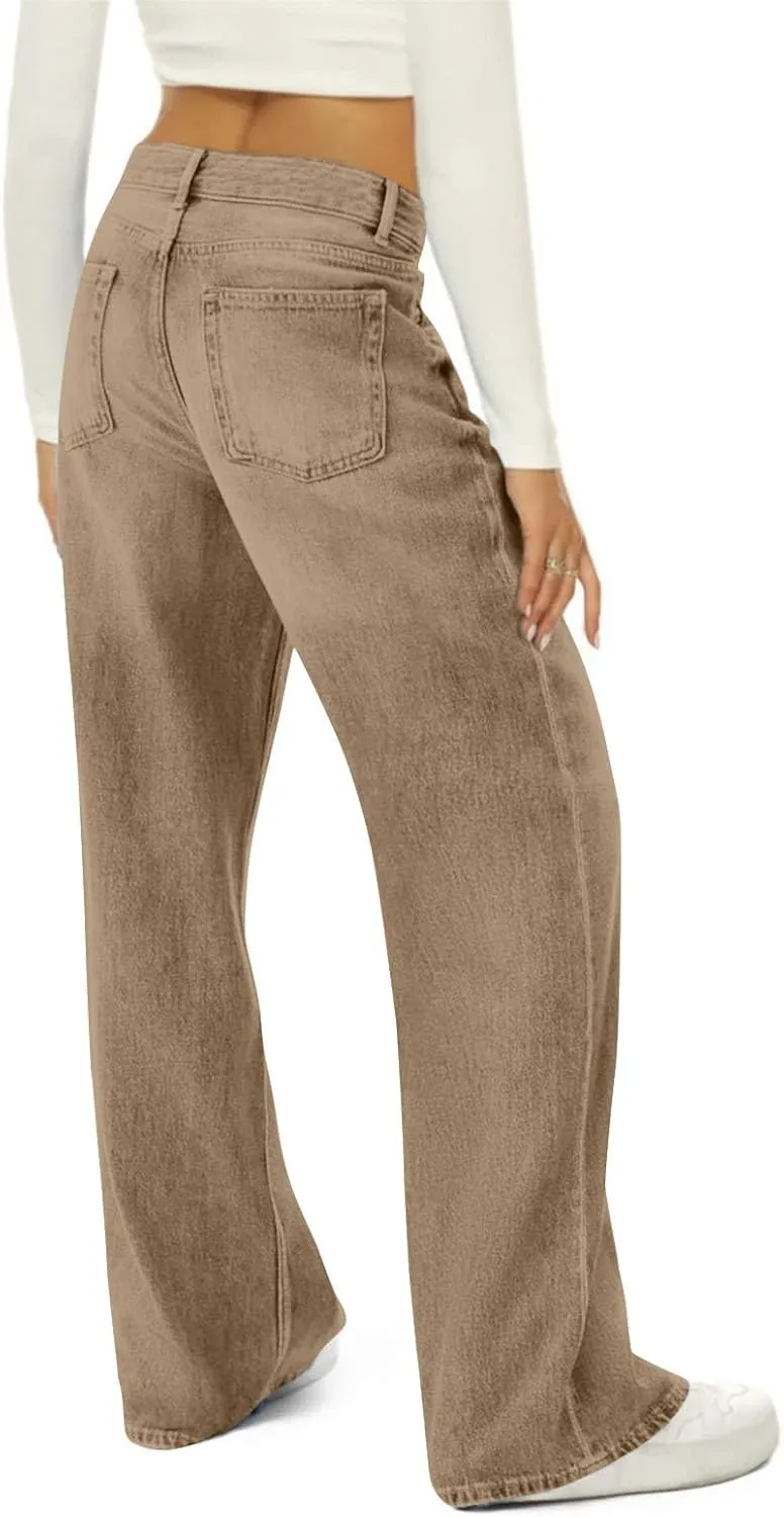 Women's Jeans High Waisted Straight Leg Stretchy Jeans Trendy Welt Pockets Loose Wide Leg Zimbaplatinum Denim Pants