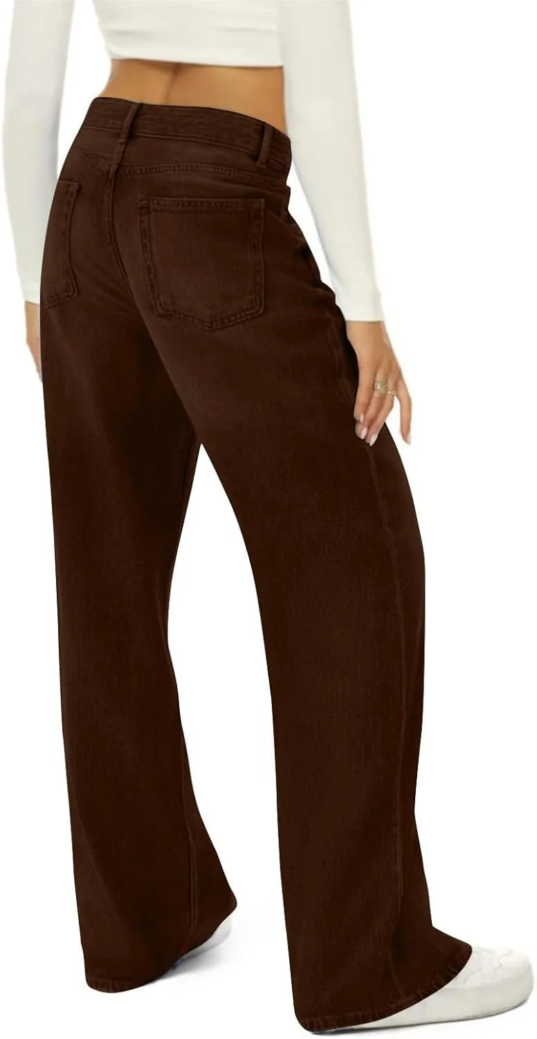 Women's Jeans High Waisted Straight Leg Stretchy Jeans Trendy Welt Pockets Loose Wide Leg Zimbaplatinum Denim Pants