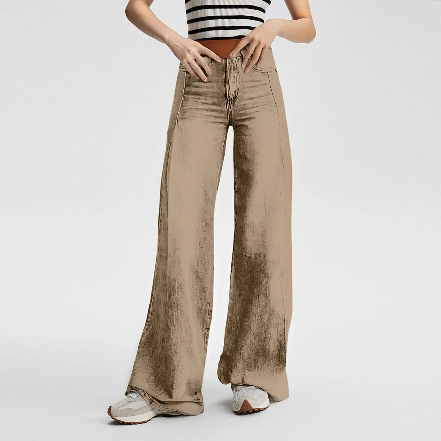 Women's Jeans High Waisted Straight Leg Stretchy Jeans Trendy Welt Pockets Loose Wide Leg Zimbaplatinum Denim Pants