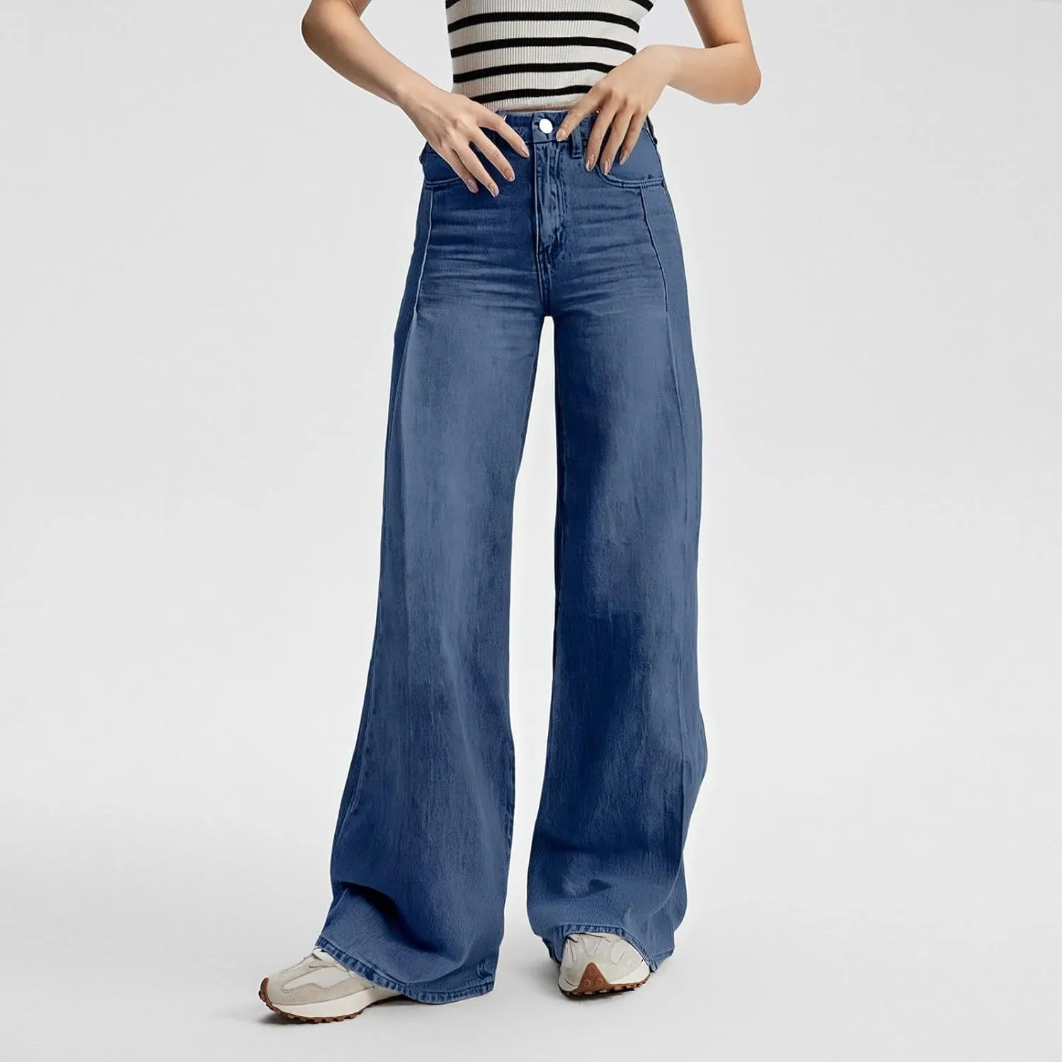 Women's Jeans High Waisted Straight Leg Stretchy Jeans Trendy Welt Pockets Loose Wide Leg Zimbaplatinum Denim Pants