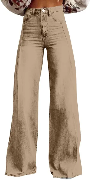 Women's Jeans High Waisted Straight Leg Stretchy Jeans Trendy Welt Pockets Loose Wide Leg Zimbaplatinum Denim Pants