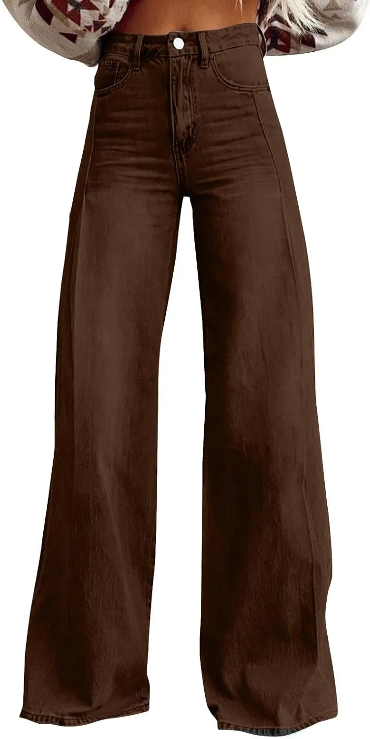 Women's Jeans High Waisted Straight Leg Stretchy Jeans Trendy Welt Pockets Loose Wide Leg Zimbaplatinum Denim Pants