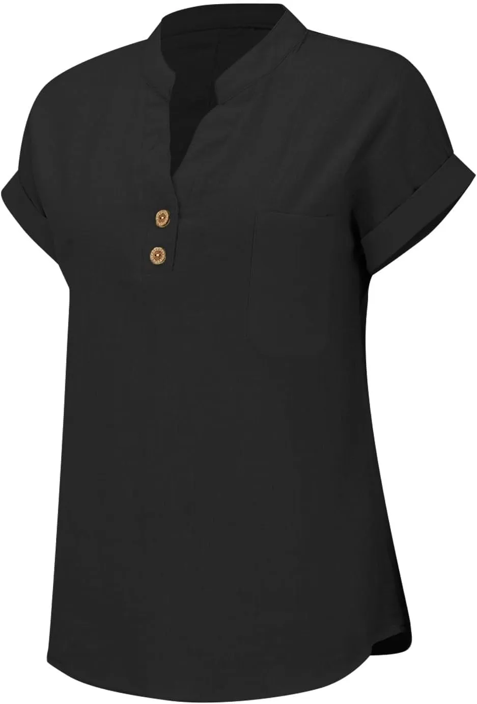 Womens Linen Shirt Cotton Gauze Tops Short Sleeve V Neck Button Henley Shirts Causal Summer Blouses Linen Clothing