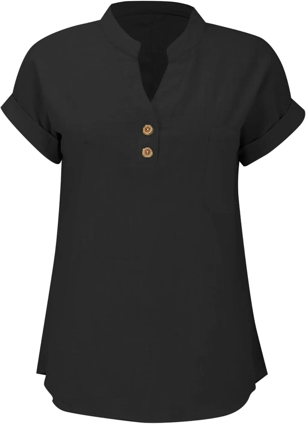 Womens Linen Shirt Cotton Gauze Tops Short Sleeve V Neck Button Henley Shirts Causal Summer Blouses Linen Clothing