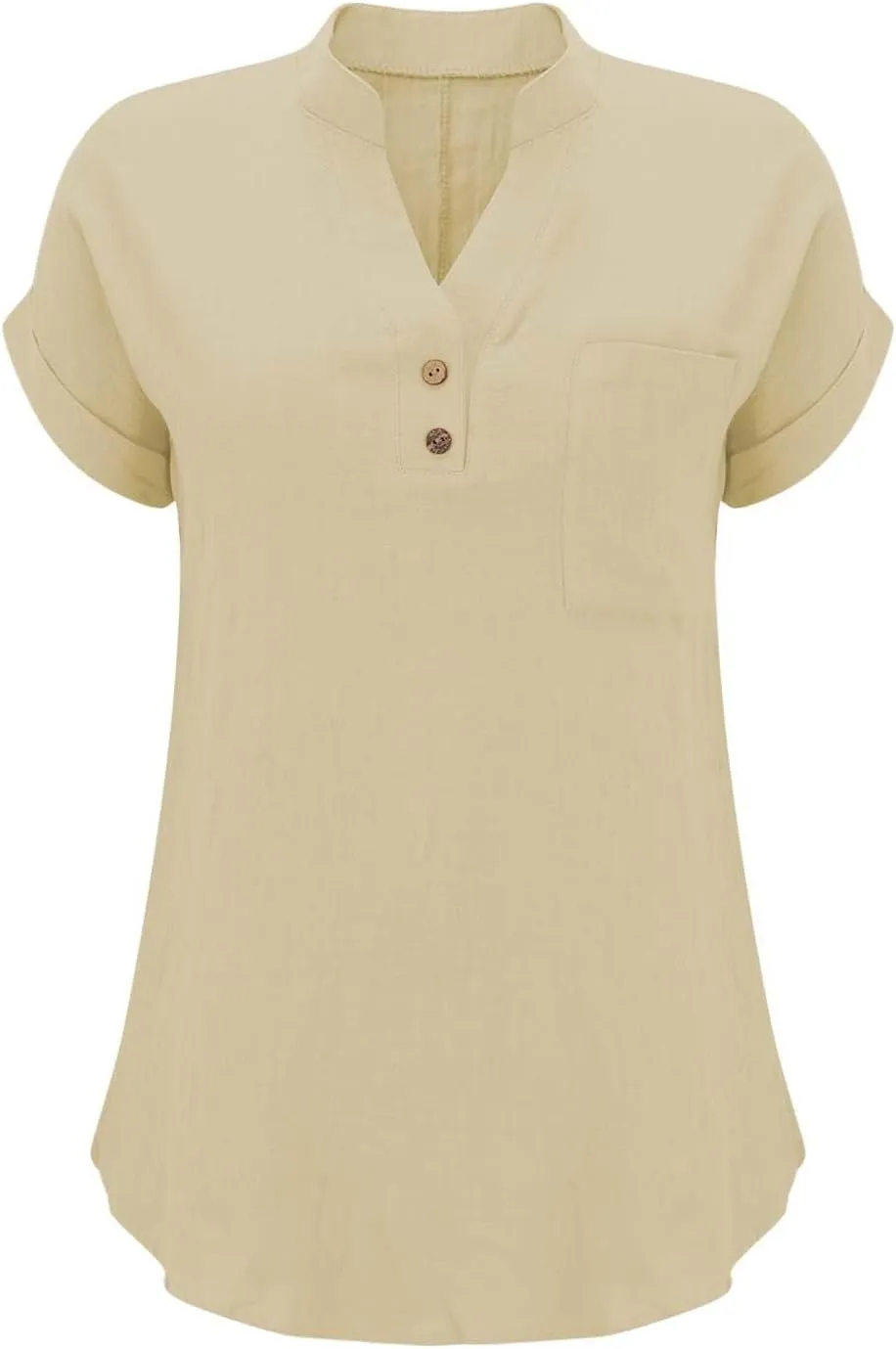 Womens Linen Shirt Cotton Gauze Tops Short Sleeve V Neck Button Henley Shirts Causal Summer Blouses Linen Clothing