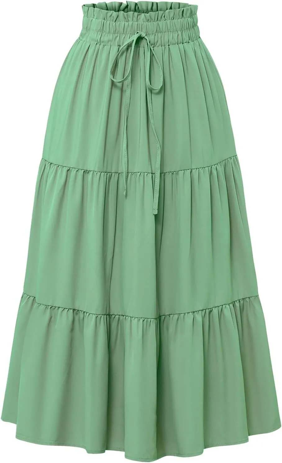 Women's Long Summer Maxi Skirt 2025 Solid Color Floral Elastic Waist A-Line Skirts with Drawstring Loose Skirt