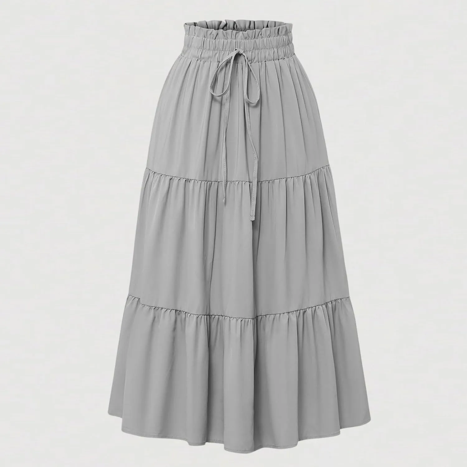 Women's Long Summer Maxi Skirt 2025 Solid Color Floral Elastic Waist A-Line Skirts with Drawstring Loose Skirt