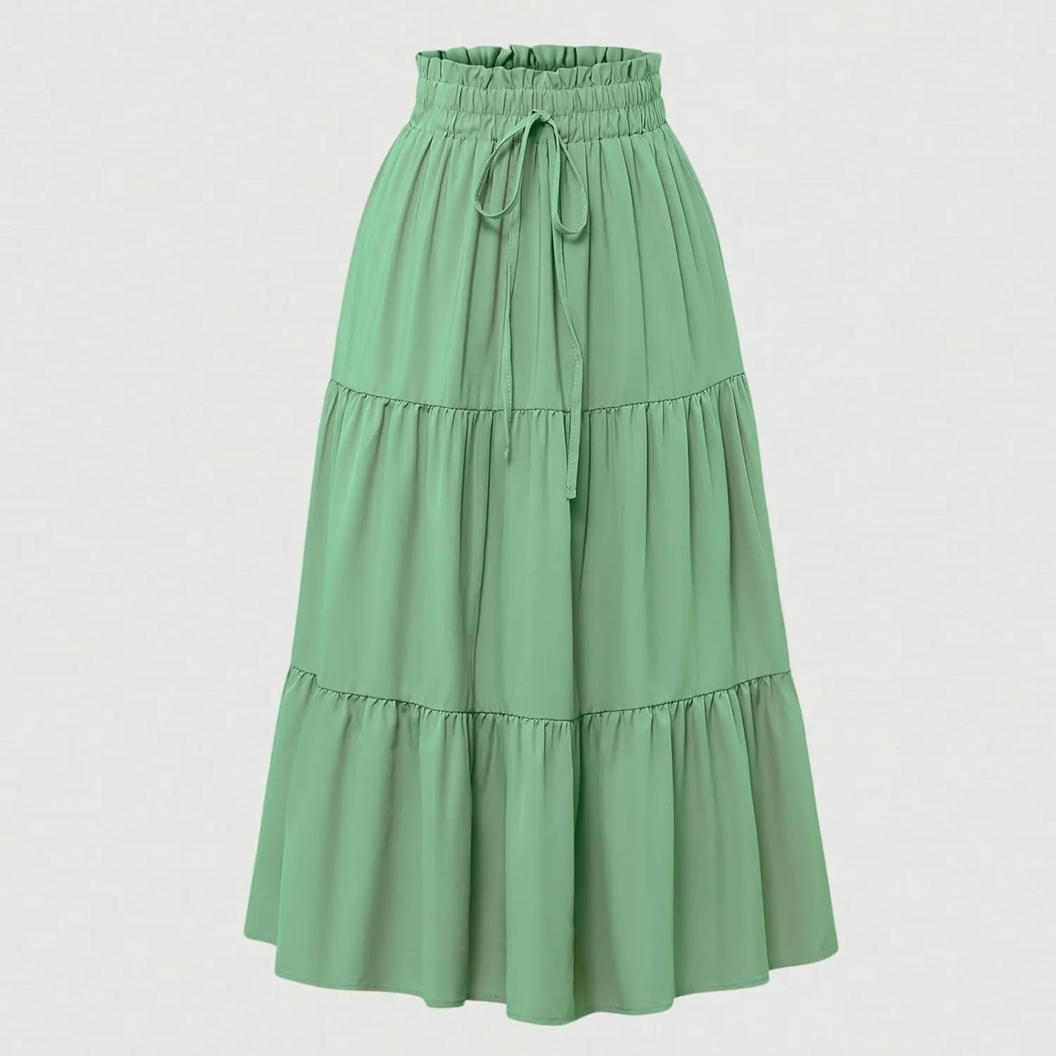 Women's Long Summer Maxi Skirt 2025 Solid Color Floral Elastic Waist A-Line Skirts with Drawstring Loose Skirt