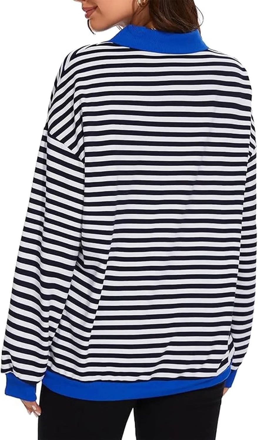 Womens Loose Hoodie Long Sleeve Quarter Zip Up Lapel Striped Color Block Pullover Sweatshirt Fall Fashion Workout Tops