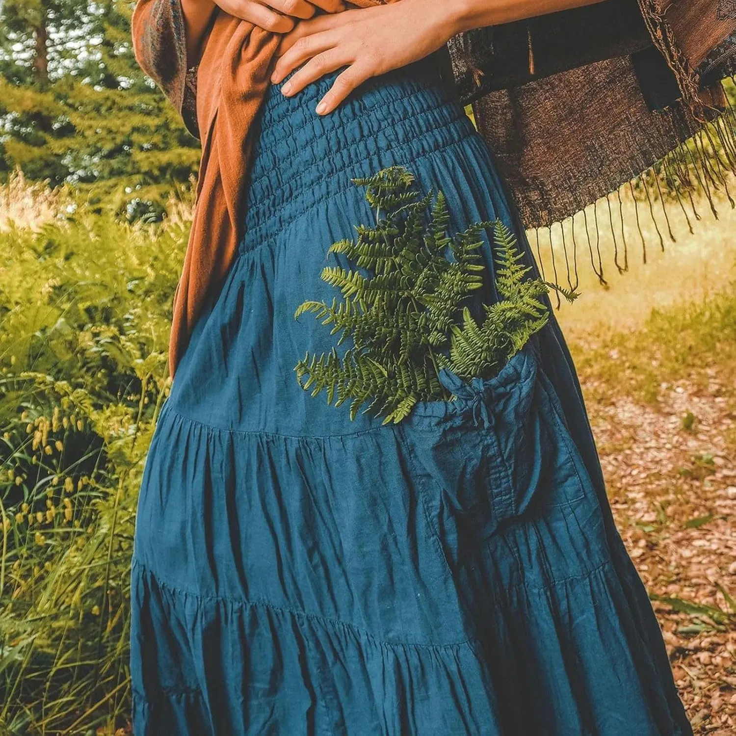 Women's Maxi Boho Skirt Long Hippie Bohemian Elastic Waist Gypsy Skirt Summer Flowy Pleated Tiered A Line Skirts