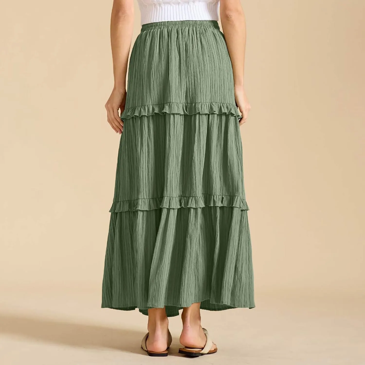 Women's Maxi Skirt Drawstring Elastic High Waist A Line Skirts Summer Casual Long Skirt Y2K Beach Vacation Outfits