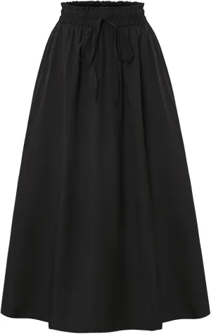 Womens Maxi Skirt Summer Trendy Elastic High Waisted Boho Casual Beach Flowy Swing Long Skirts with Pockets
