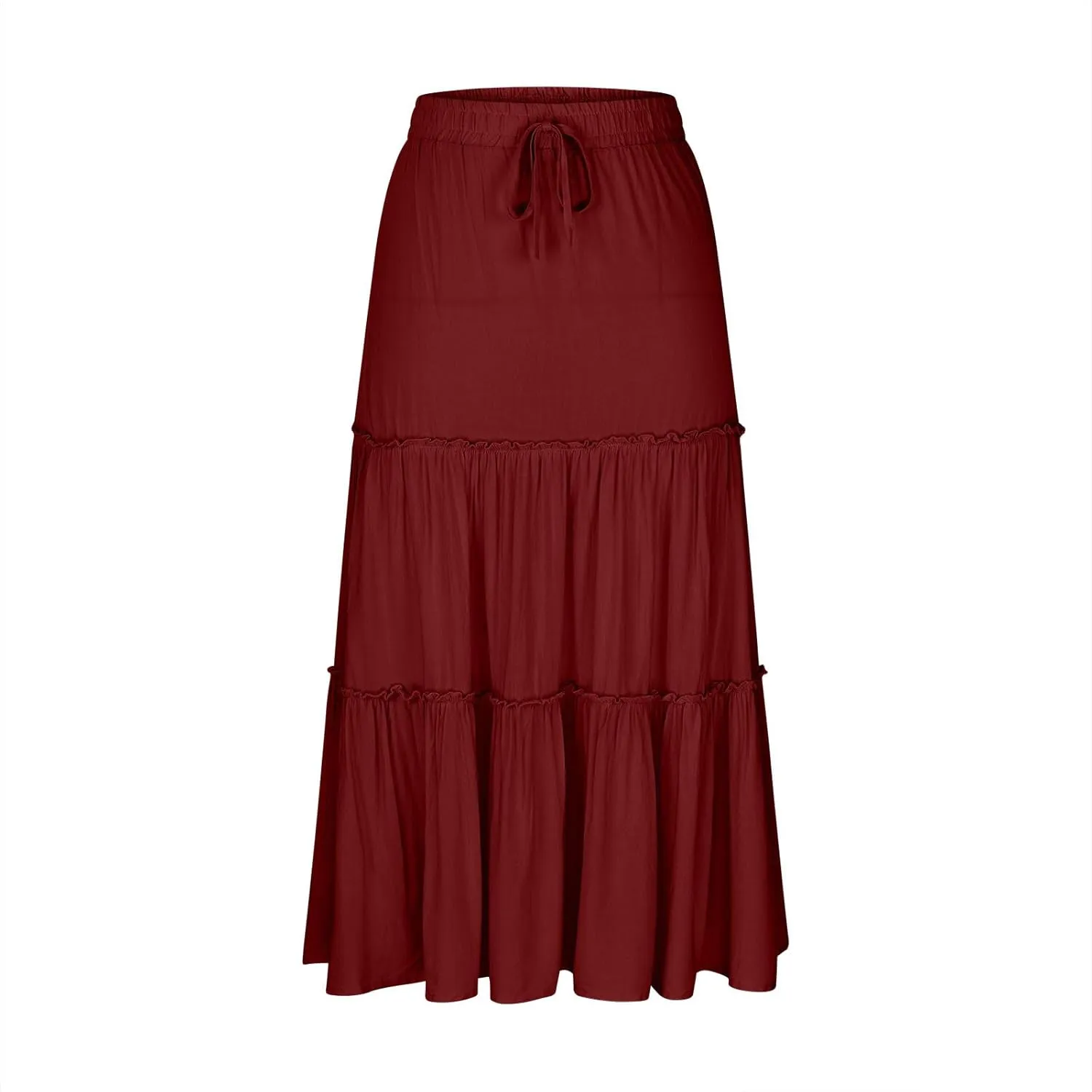 Women's Maxi Skirts Tiered A-Line Pleated Long Skirt Summer Drawstring High Waist Boho Beach Vacation Travel Outfits