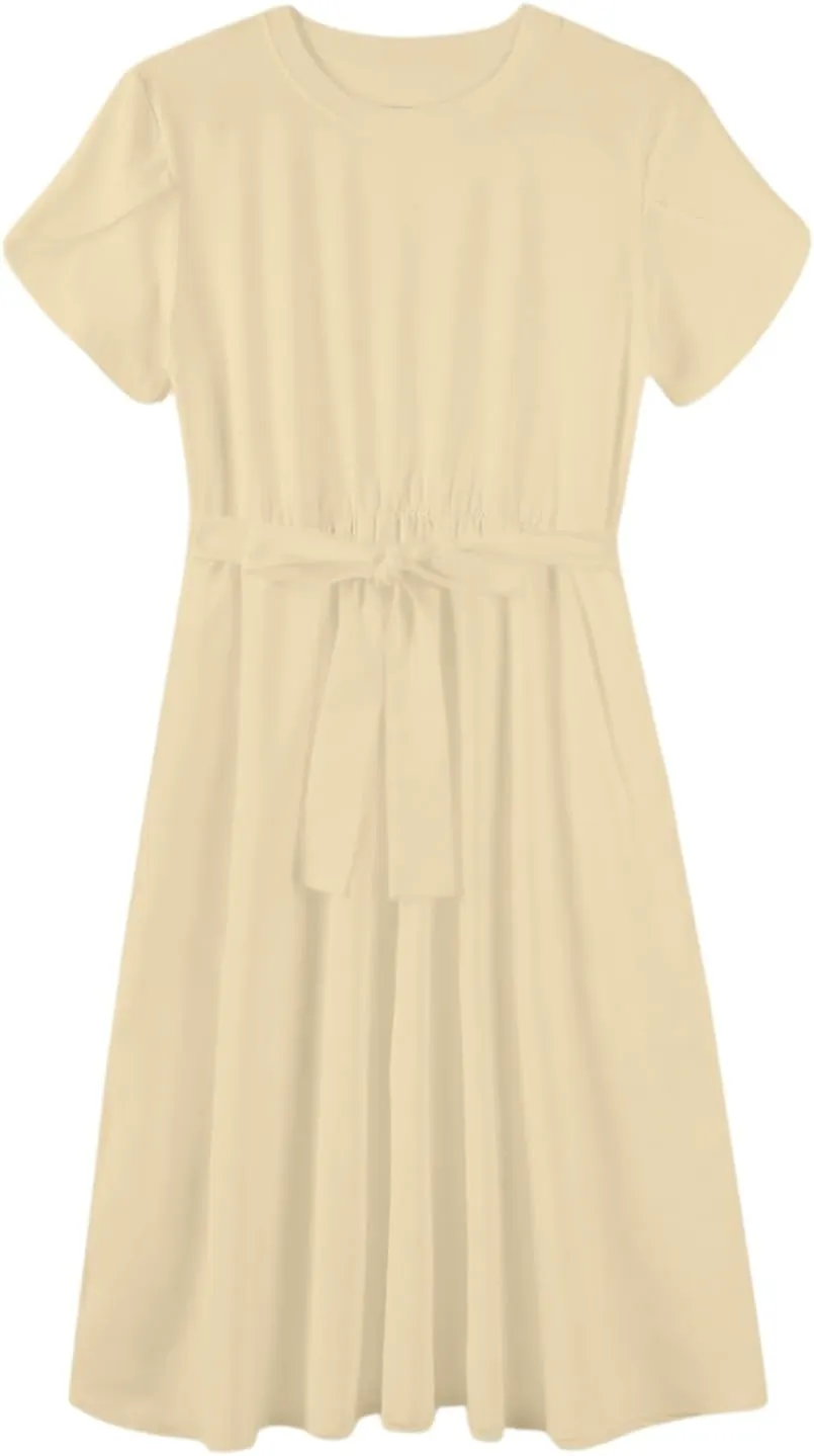 Womens Midi Dress Summer Short Sleeve Dress with Pockets 2025 Casual Floral T-Shirt Dress Flowy Beach Sundress