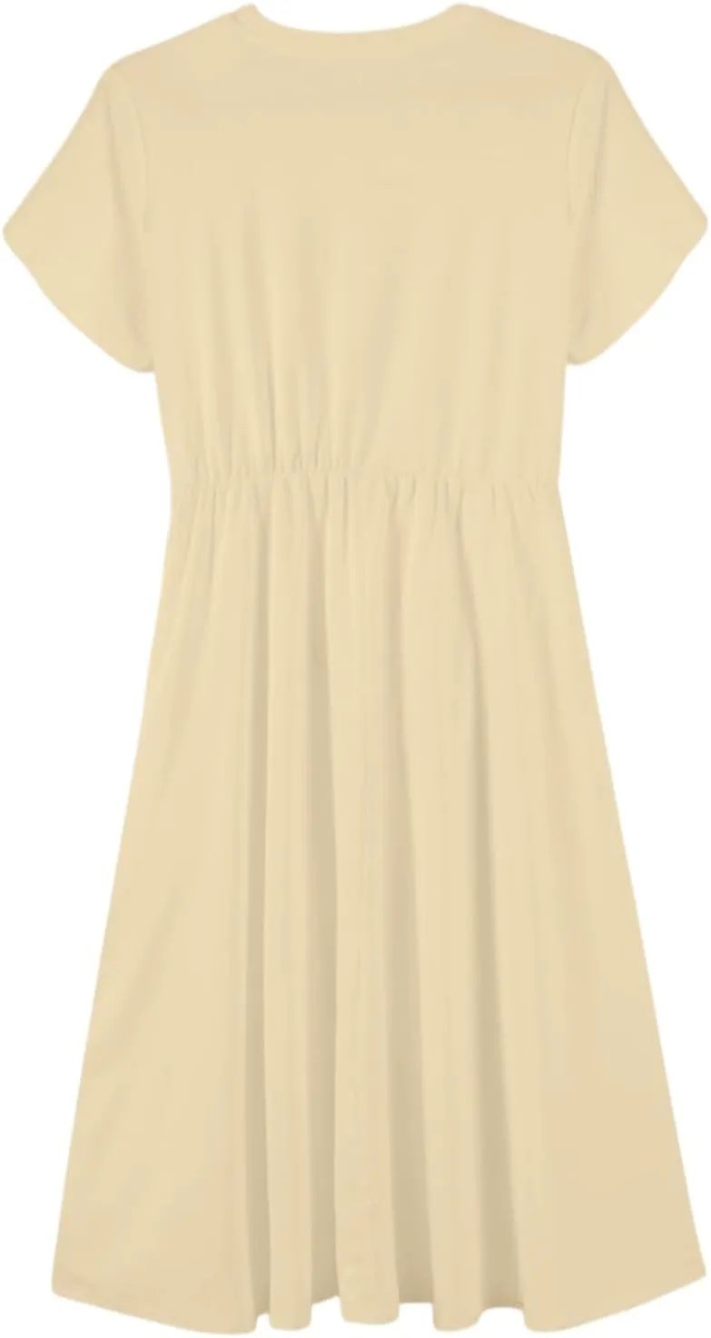 Womens Midi Dress Summer Short Sleeve Dress with Pockets 2025 Casual Floral T-Shirt Dress Flowy Beach Sundress