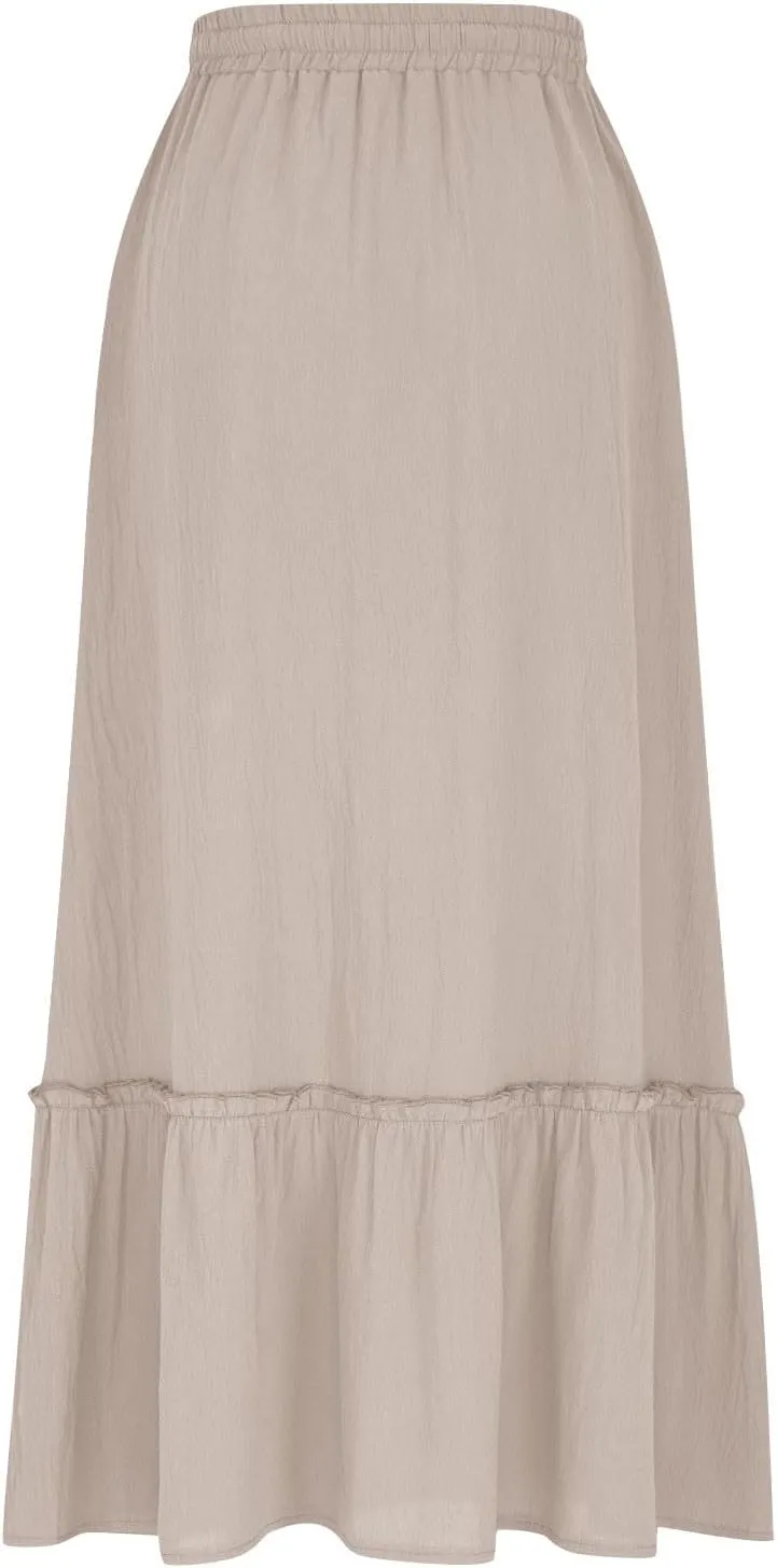 Women's Midi Summer Flowy Swing A-Line Skirts Casual Elastic Waist Tiered Long Skirt Beach Vacation Outfits Clothes