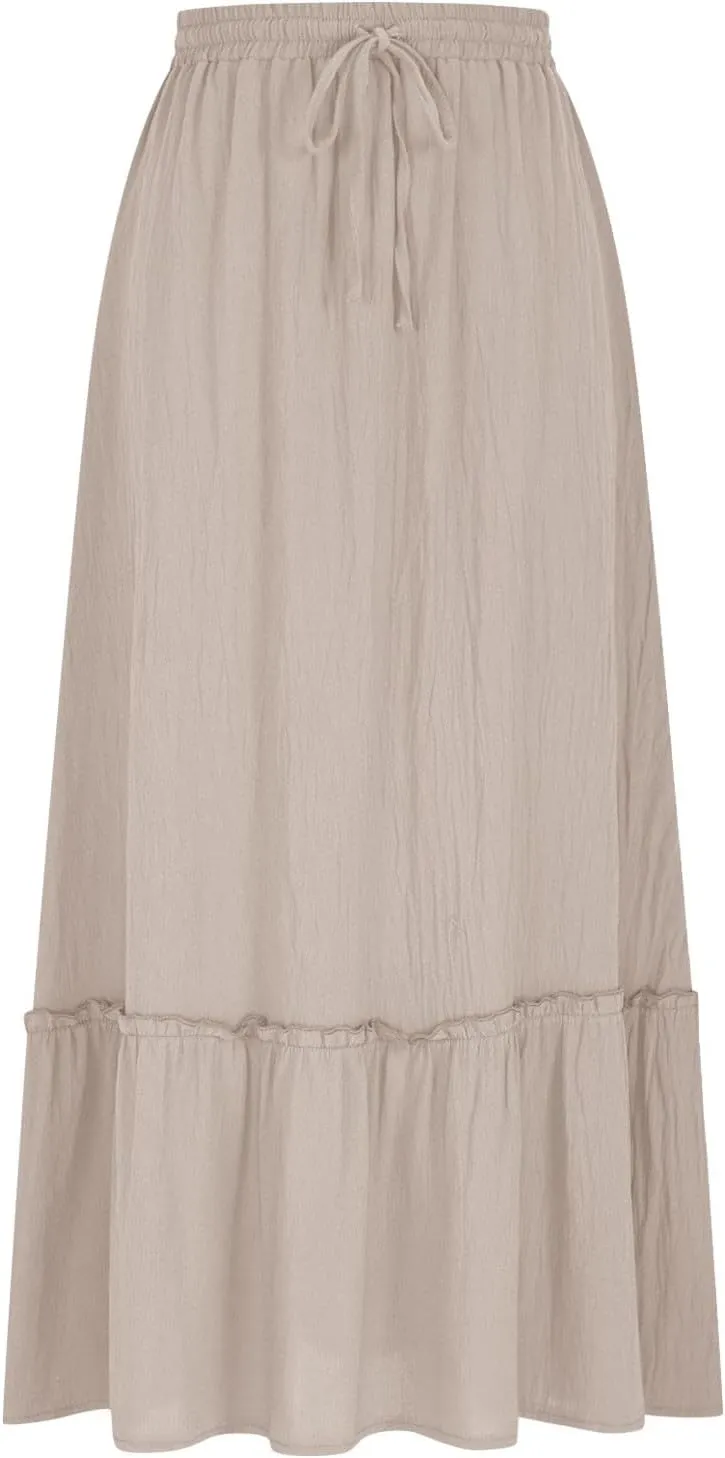 Women's Midi Summer Flowy Swing A-Line Skirts Casual Elastic Waist Tiered Long Skirt Beach Vacation Outfits Clothes