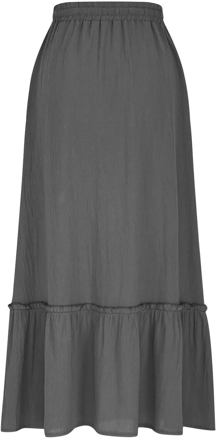 Women's Midi Summer Flowy Swing A-Line Skirts Casual Elastic Waist Tiered Long Skirt Beach Vacation Outfits Clothes