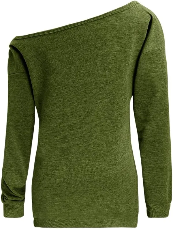 Womens Off Shoulder Sweatshirt Slouchy Long Sleeve Shirts Pullover Tops