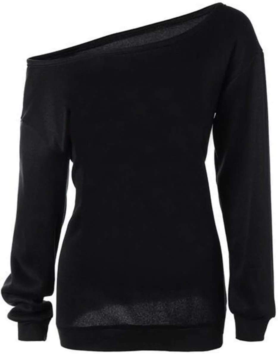 Womens Off Shoulder Sweatshirt Slouchy Long Sleeve Shirts Pullover Tops