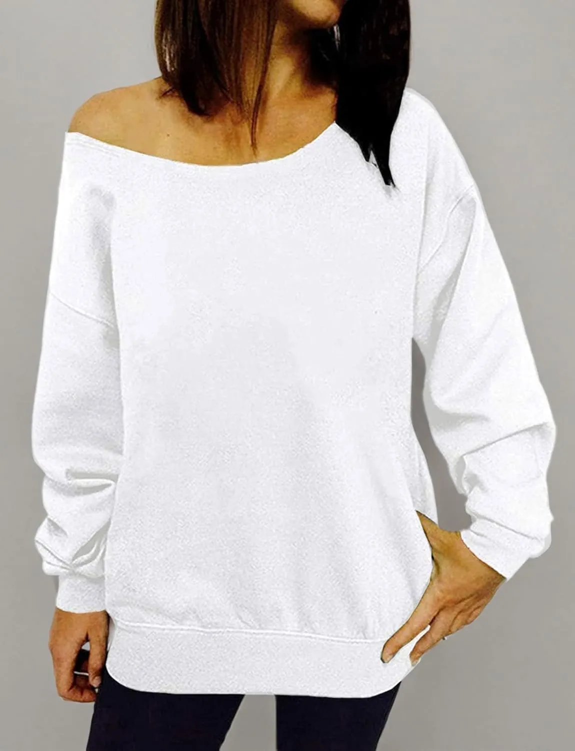Womens Off Shoulder Sweatshirt Slouchy Long Sleeve Shirts Pullover Tops