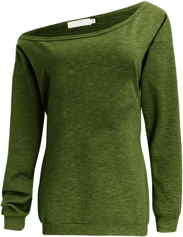 Womens Off Shoulder Sweatshirt Slouchy Long Sleeve Shirts Pullover Tops
