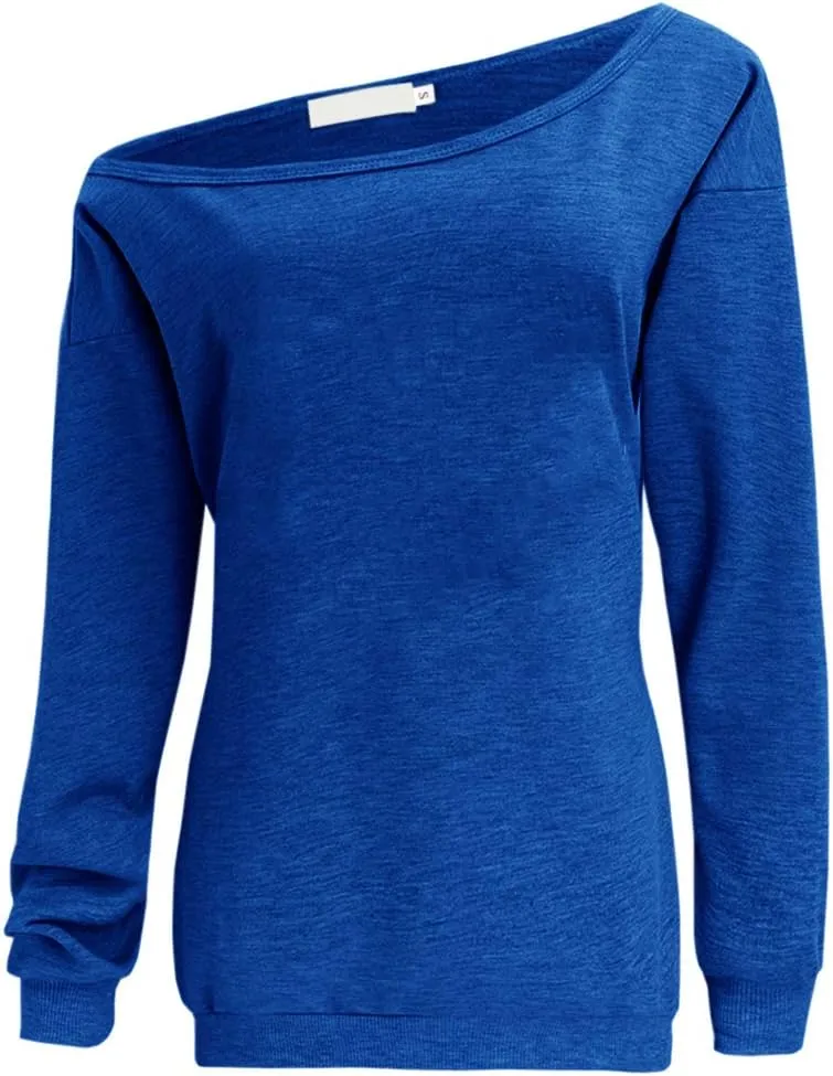 Womens Off Shoulder Sweatshirt Slouchy Long Sleeve Shirts Pullover Tops