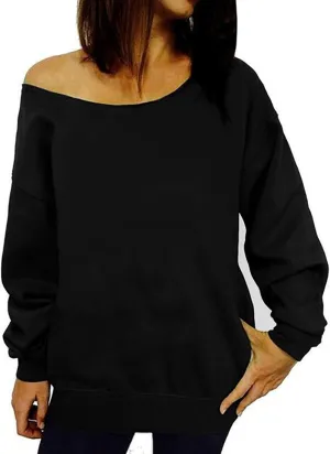 Womens Off Shoulder Sweatshirt Slouchy Long Sleeve Shirts Pullover Tops