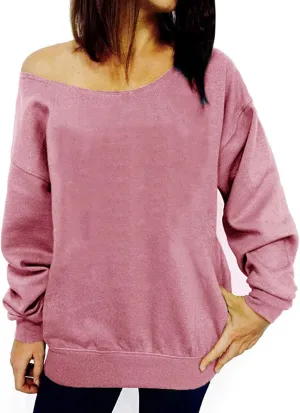 Womens Off Shoulder Sweatshirt Slouchy Long Sleeve Shirts Pullover Tops