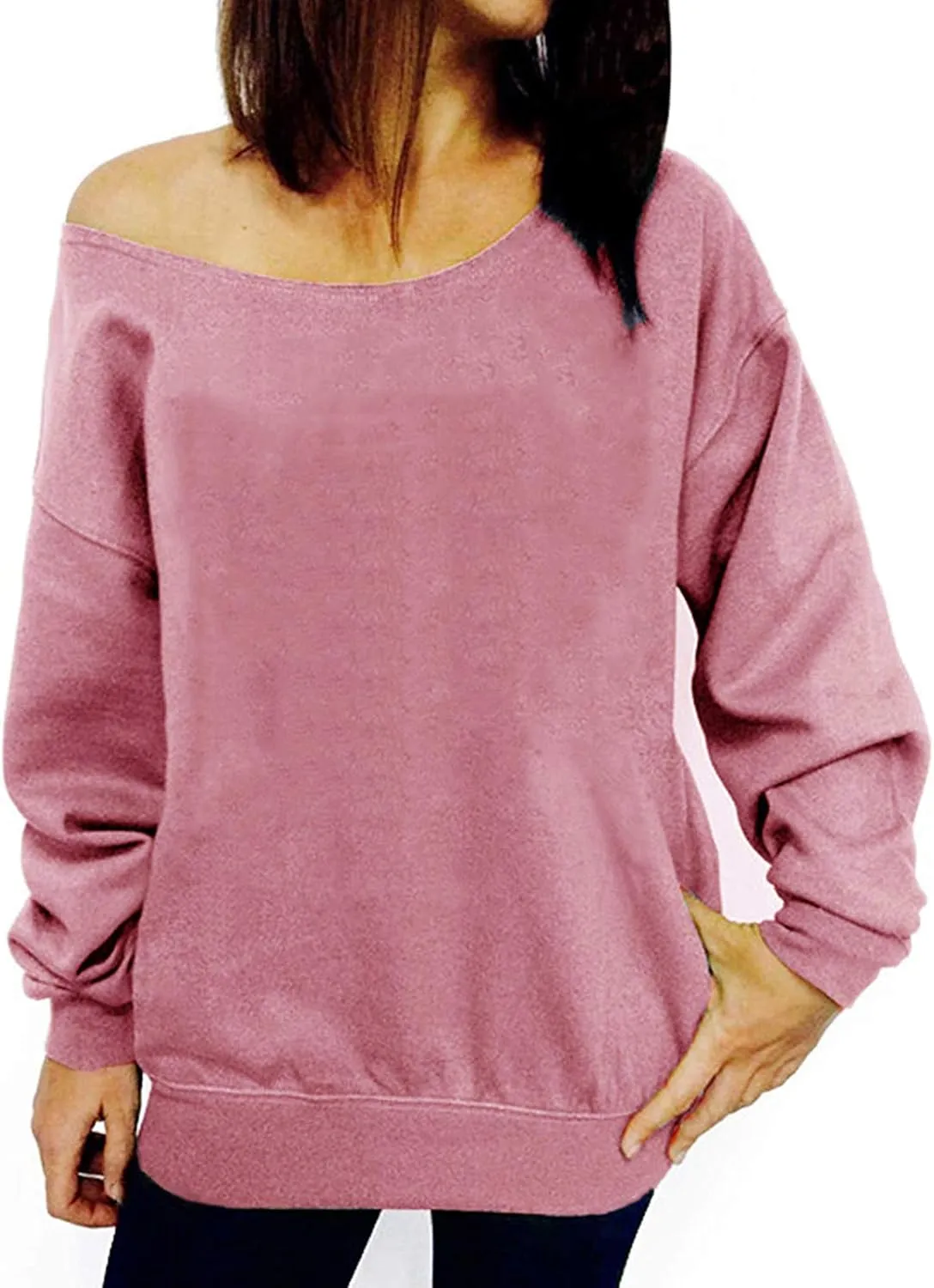 Womens Off Shoulder Sweatshirt Slouchy Long Sleeve Shirts Pullover Tops