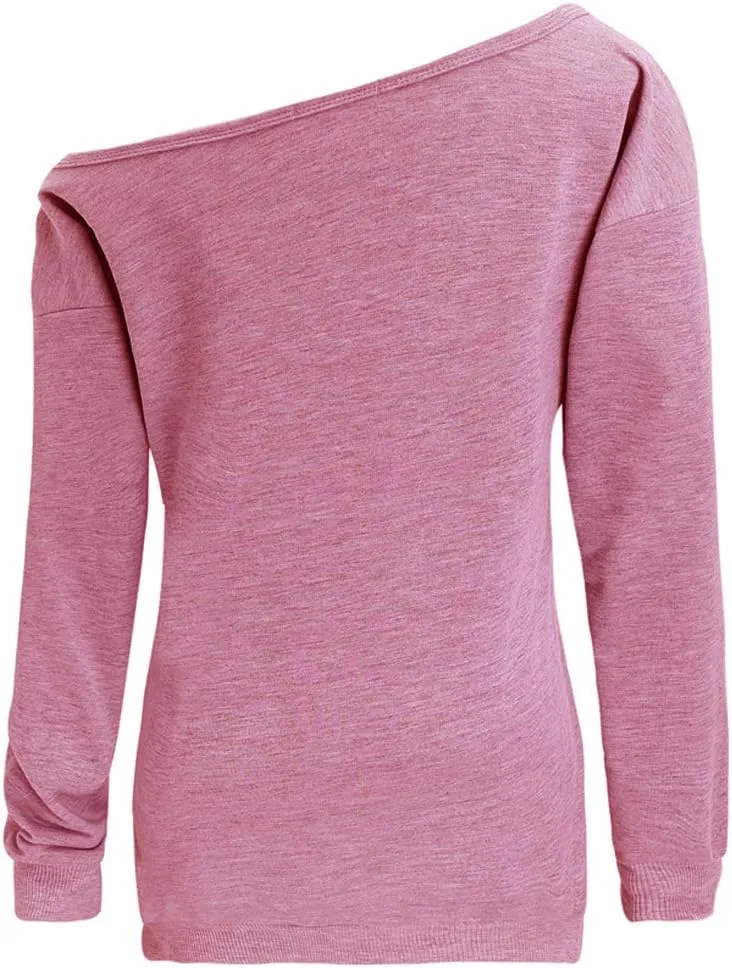 Womens Off Shoulder Sweatshirt Slouchy Long Sleeve Shirts Pullover Tops