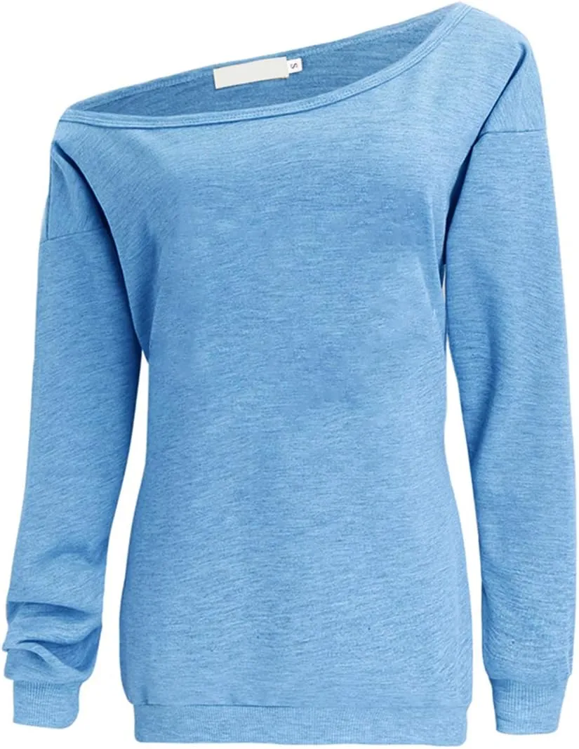 Womens Off Shoulder Sweatshirt Slouchy Long Sleeve Shirts Pullover Tops