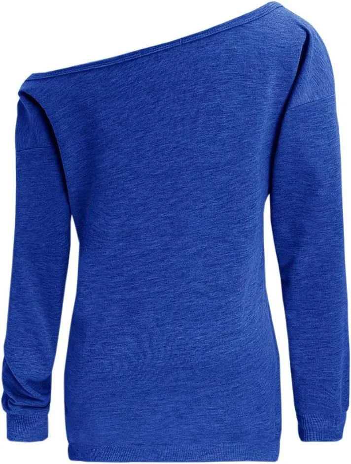 Womens Off Shoulder Sweatshirt Slouchy Long Sleeve Shirts Pullover Tops