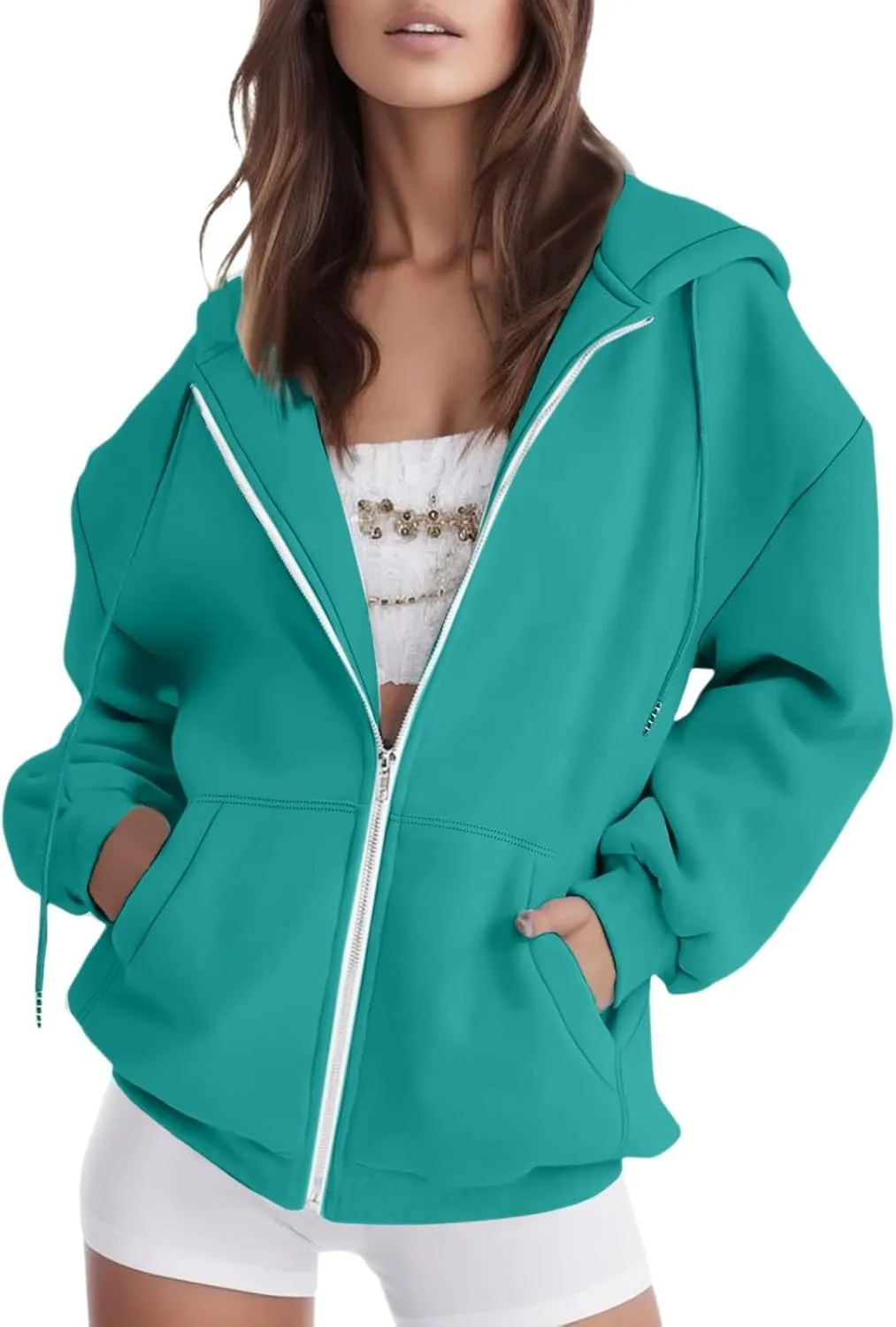 Womens Oversized Hoodies Sweatshirts Women's Check Zipper Hoodie Long Sleeved Hoodie Pullover Tops Loose Hooded