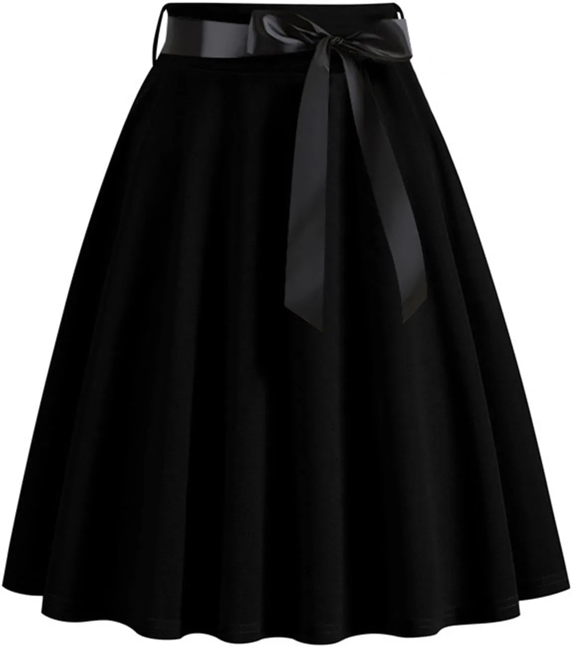 Women's Pleated A Line Skirt Bow Skater Flared Midi Skirt Vinage High Waisted Skirts Solid Color Casual Skirts