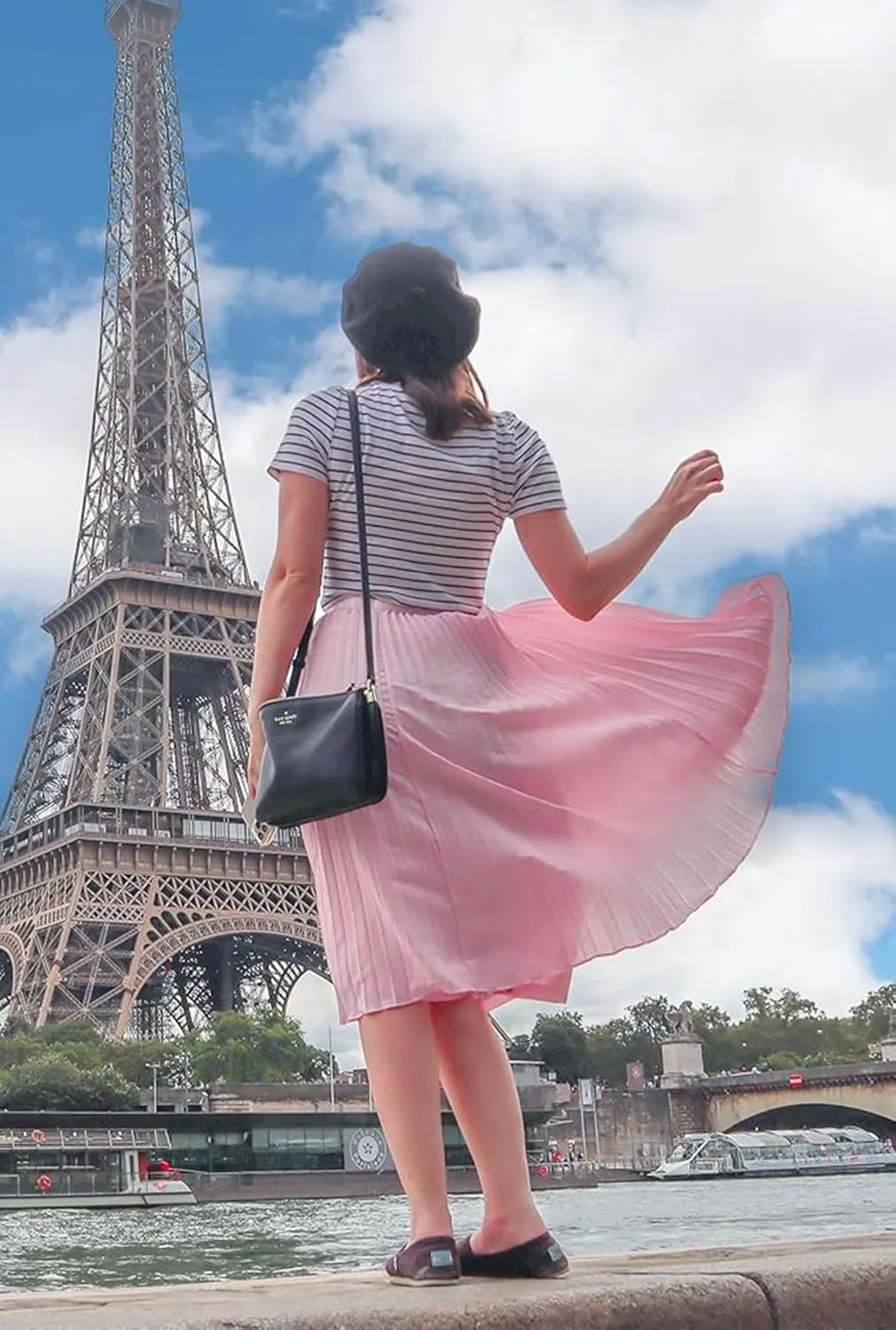 Women's Pleated Skirts High Elastic Waist A-Line Swing Skirt Midi Length