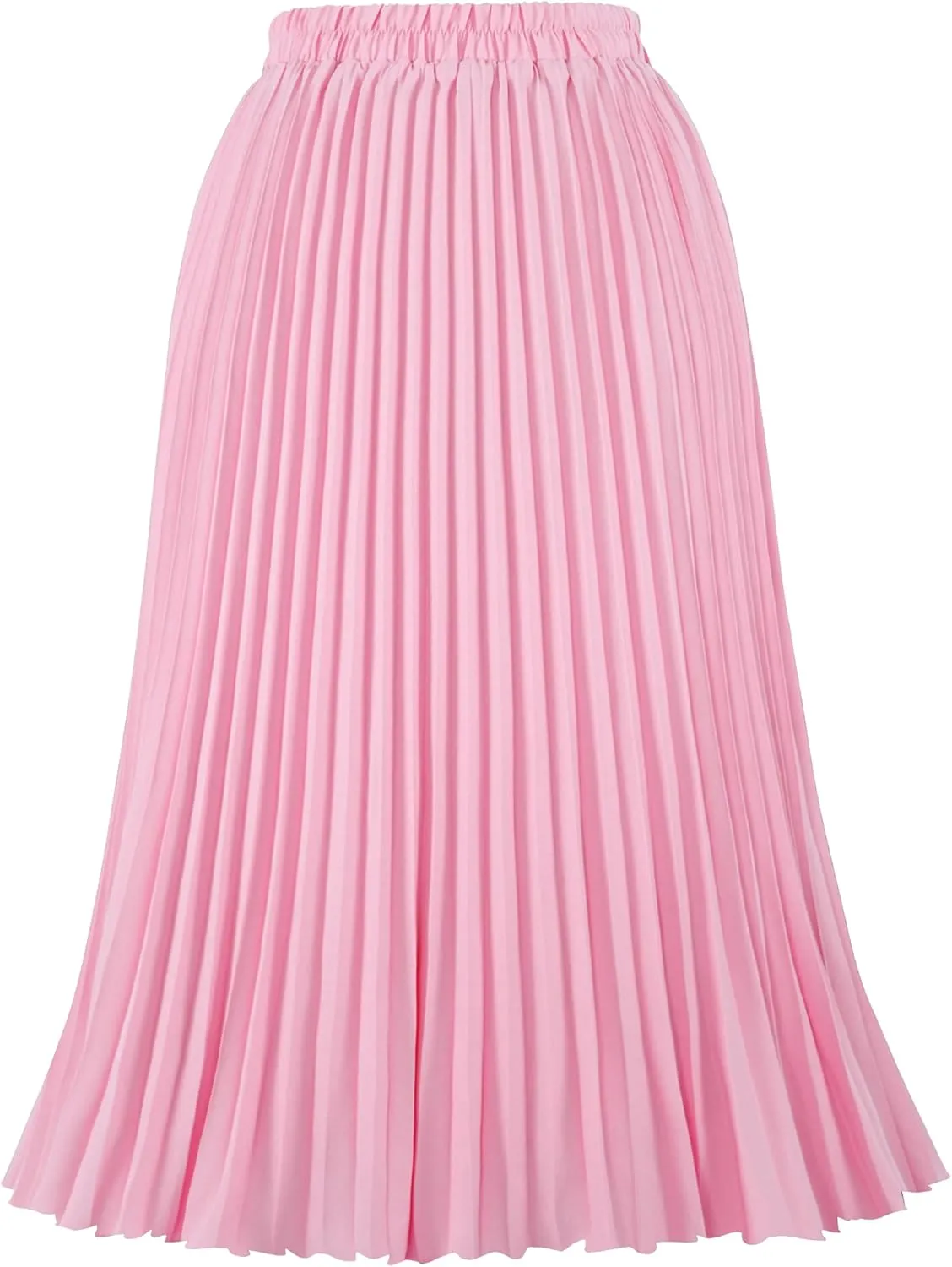 Women's Pleated Skirts High Elastic Waist A-Line Swing Skirt Midi Length