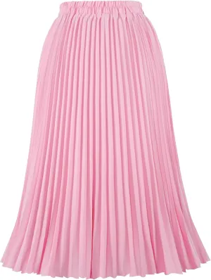 Women's Pleated Skirts High Elastic Waist A-Line Swing Skirt Midi Length