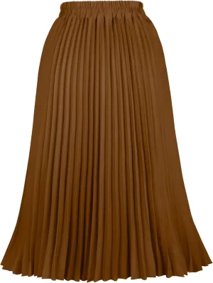 Women's Pleated Skirts High Elastic Waist A-Line Swing Skirt Midi Length