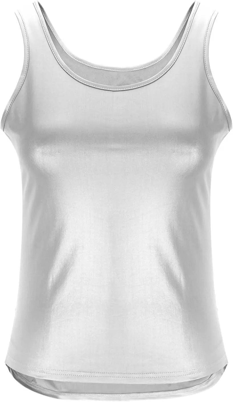 Women's Plus Size Faux Leather Slim Fit Tank Top Round Neck Sleeveless Shirts Going Out Streetwear Party Clubwear