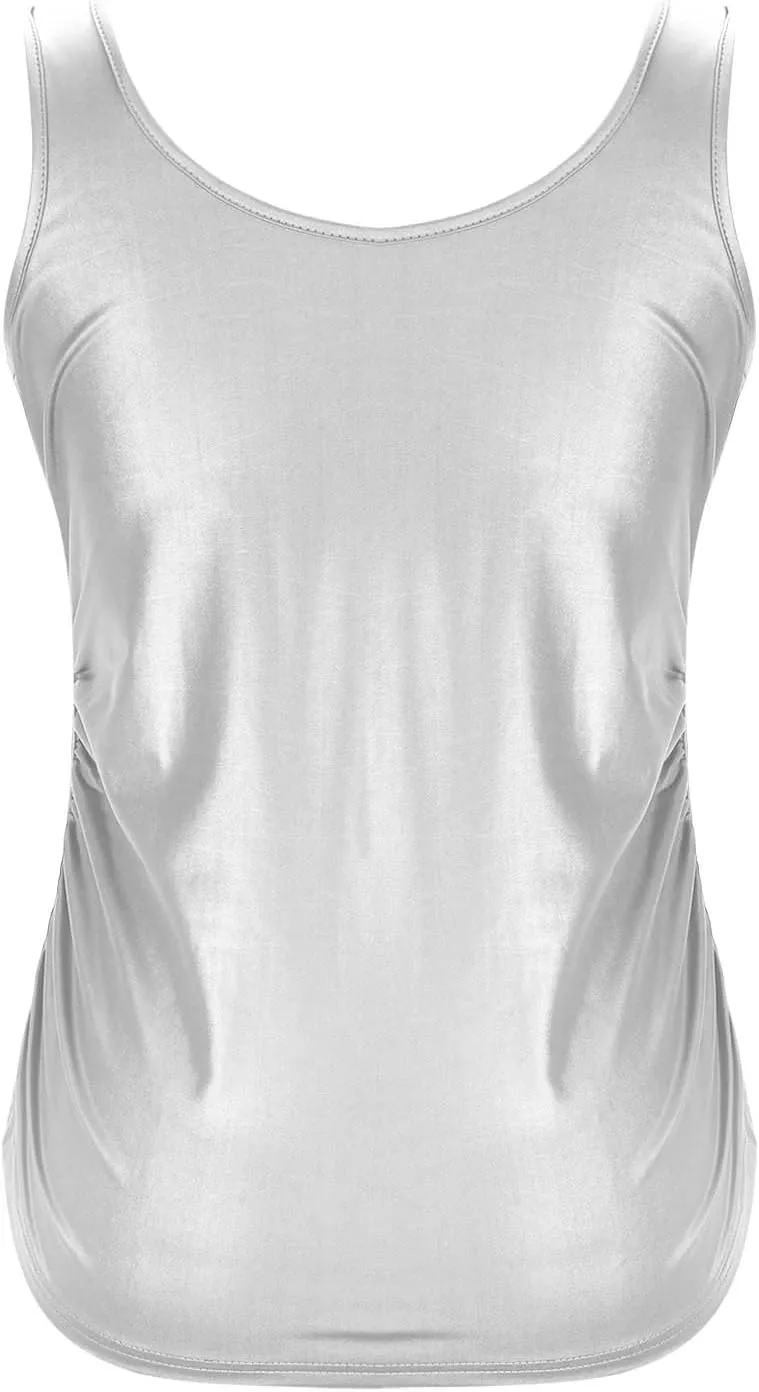 Women's Plus Size Faux Leather Slim Fit Tank Top Round Neck Sleeveless Shirts Going Out Streetwear Party Clubwear