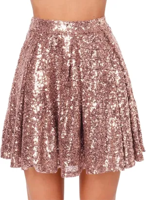 Womens Sequin Skirts Sparkly Knee Length Solid Color Flowy High Waist Sequin Bodycon Sparkly Skirt for Short Skirts