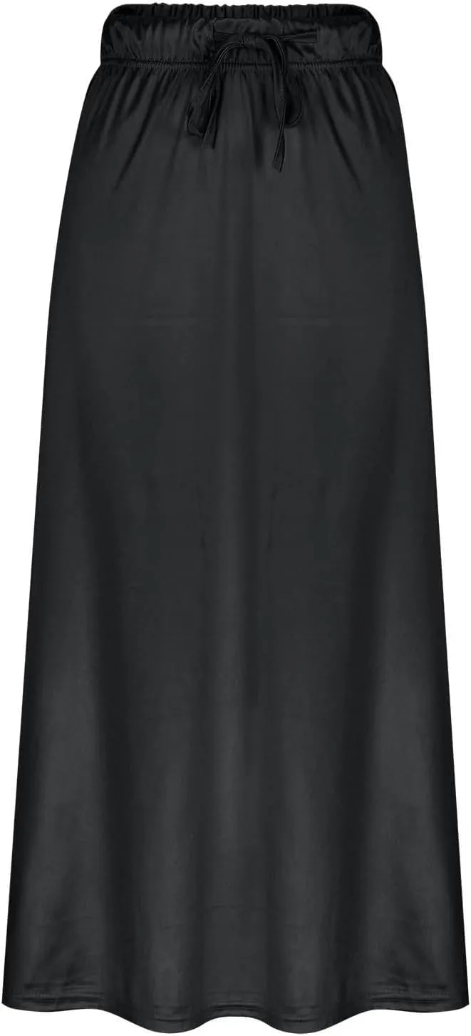 Women's Silk Satin Long Skirt, High Waisted Tie Drawstring A-Line Skirts Summer Going Out Casual Trendy Clothes