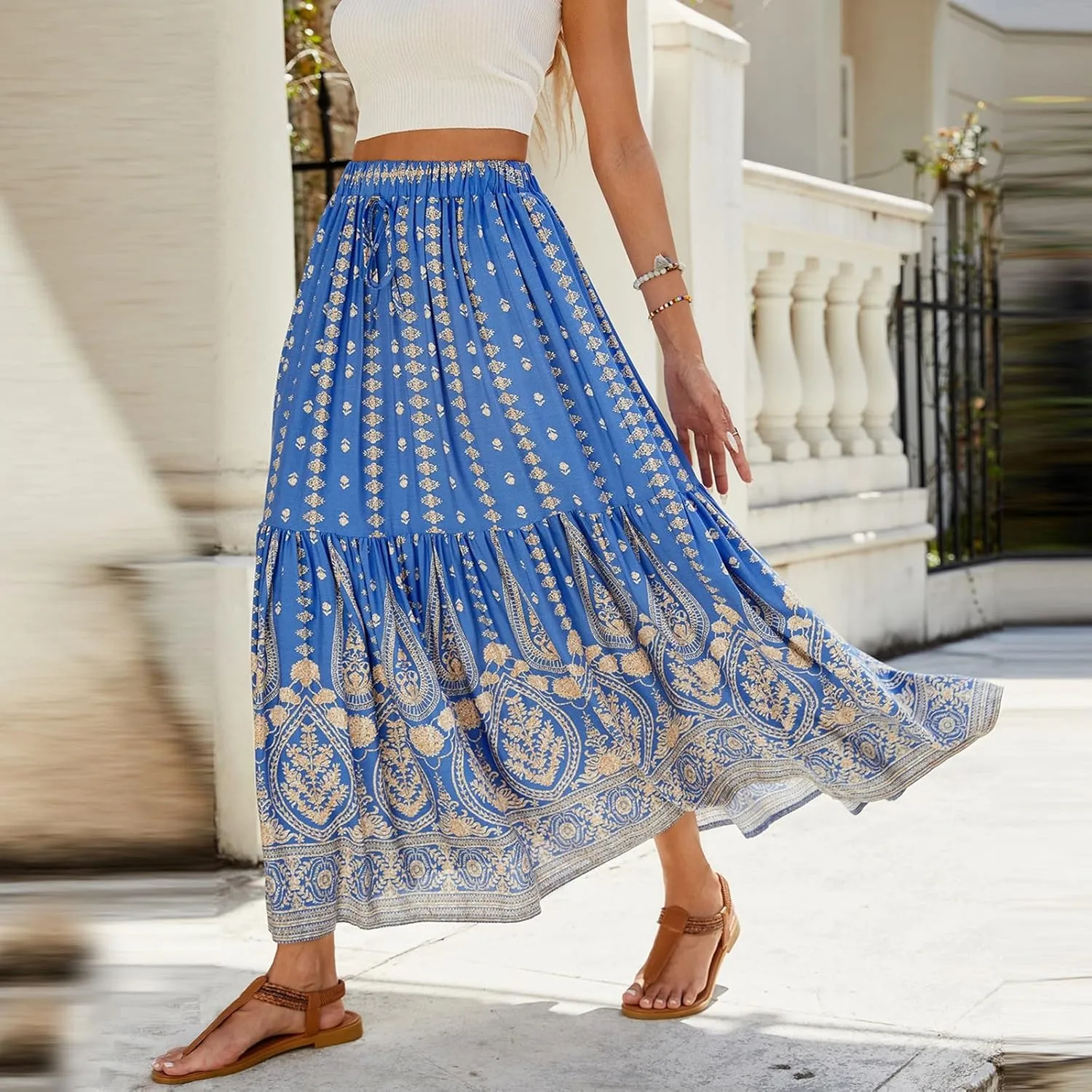 Women's Skirts,Sexy Flowy Maxi Skirts for Women 2025 Trendy Beach Vacation Long Boho Skirt Spring Summer
