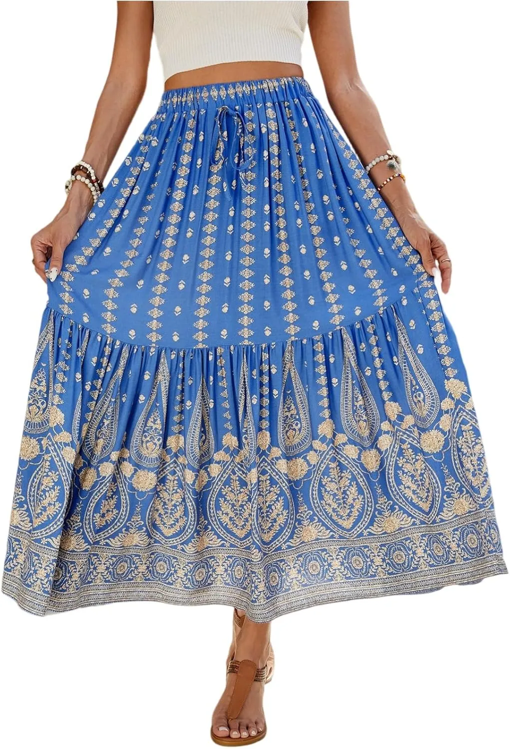 Women's Skirts,Sexy Flowy Maxi Skirts for Women 2025 Trendy Beach Vacation Long Boho Skirt Spring Summer