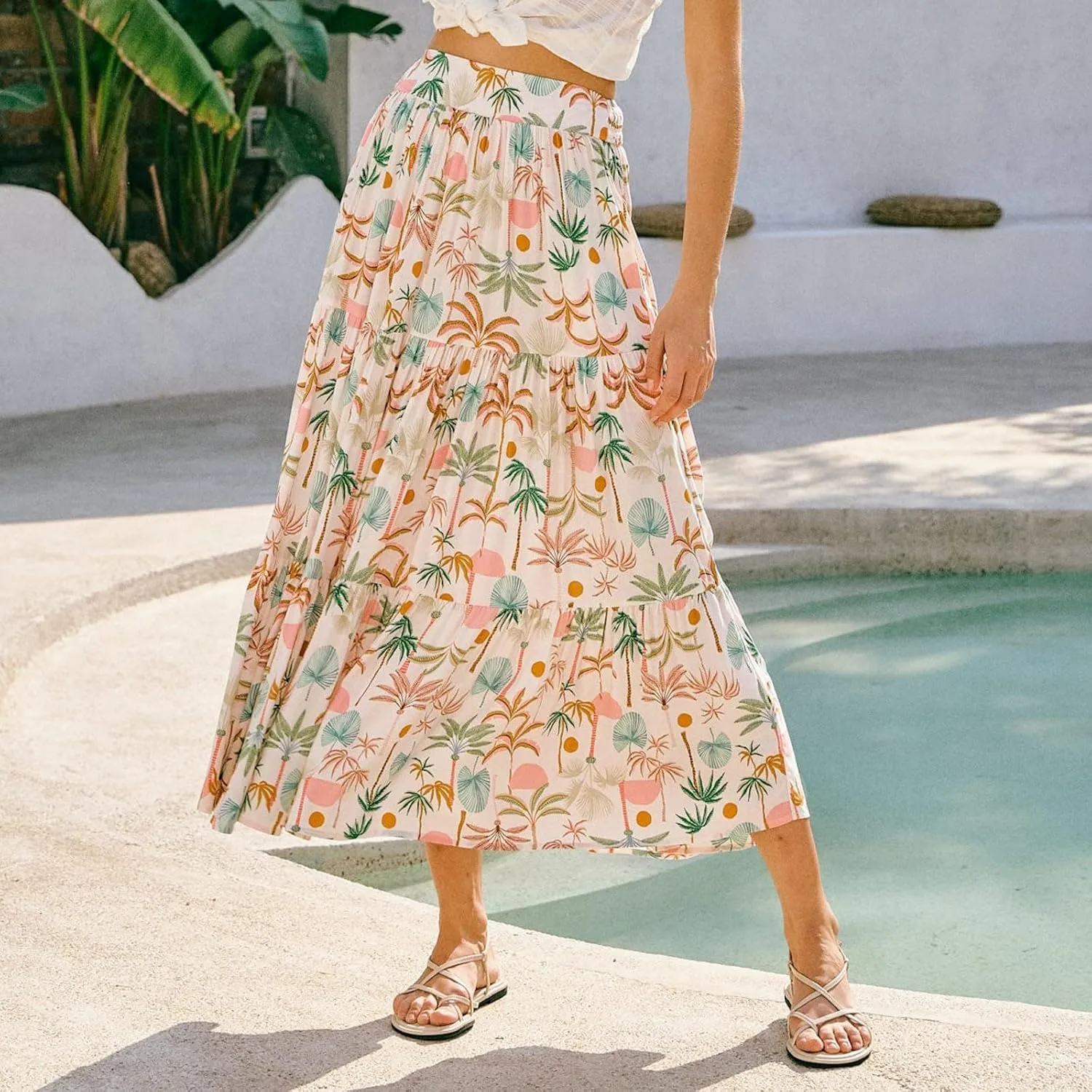Women's Skirts,Wrap Tiered Flowy Maxi Skirts for Women 2025 Trendy Long Boho Skirt Spring Summer Holiday