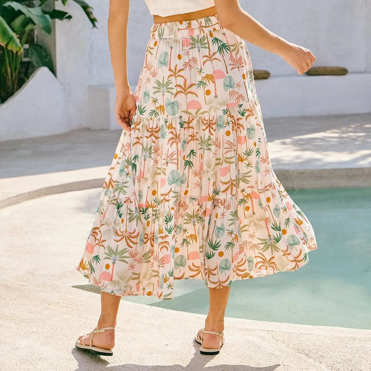 Women's Skirts,Wrap Tiered Flowy Maxi Skirts for Women 2025 Trendy Long Boho Skirt Spring Summer Holiday