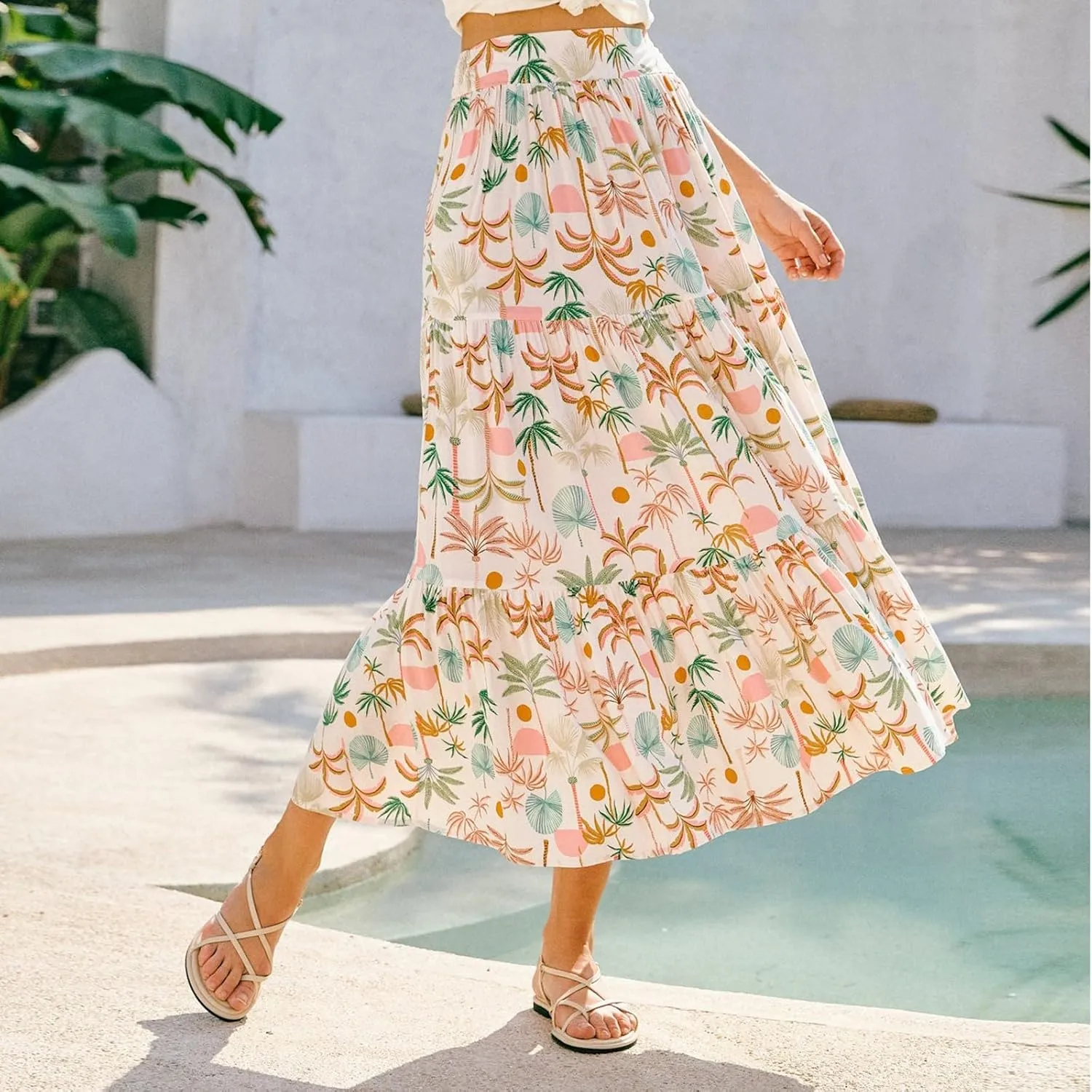 Women's Skirts,Wrap Tiered Flowy Maxi Skirts for Women 2025 Trendy Long Boho Skirt Spring Summer Holiday