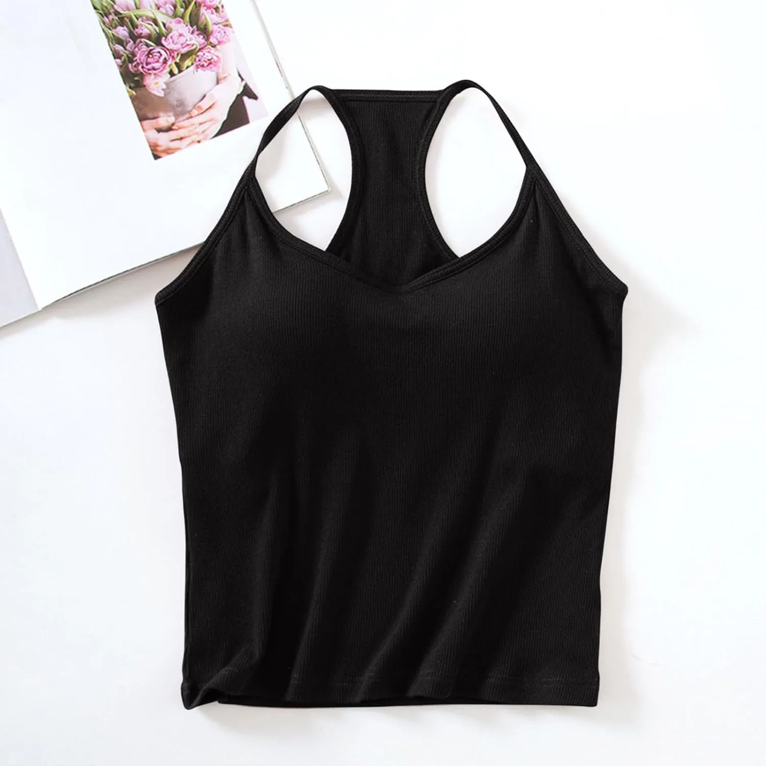 Womens Sports Bra Seamless Crop Tank Racer Back Spaghetti Strap Workout Yoga Shirts Padded Halter Neck Casual Tops